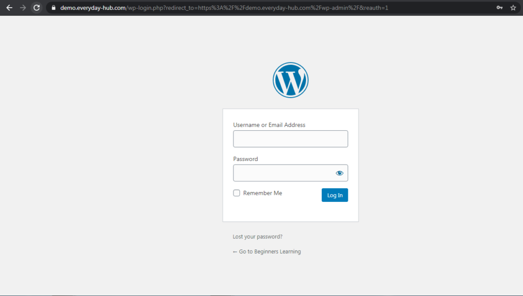 Login page