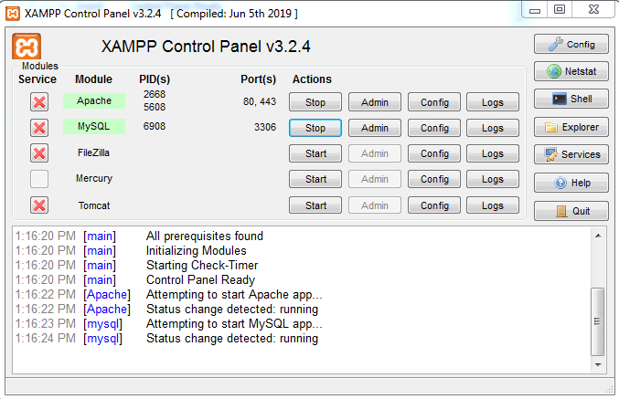 running Xampp